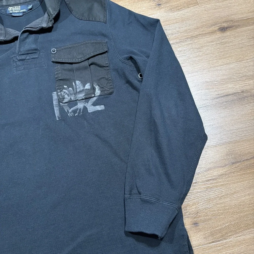 Polo Ralph Lauren Men's LARGE Bleecker Cup Navy Long Sleeve‎ Rugby Special Issue